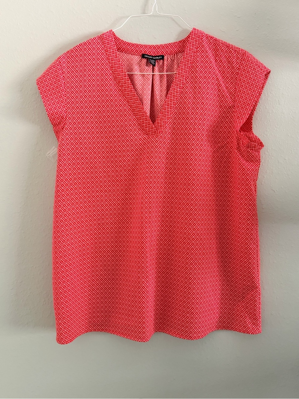 Hilary Radley Coral-Pink Micro Pattern V-Neck Cap Sleeve Top